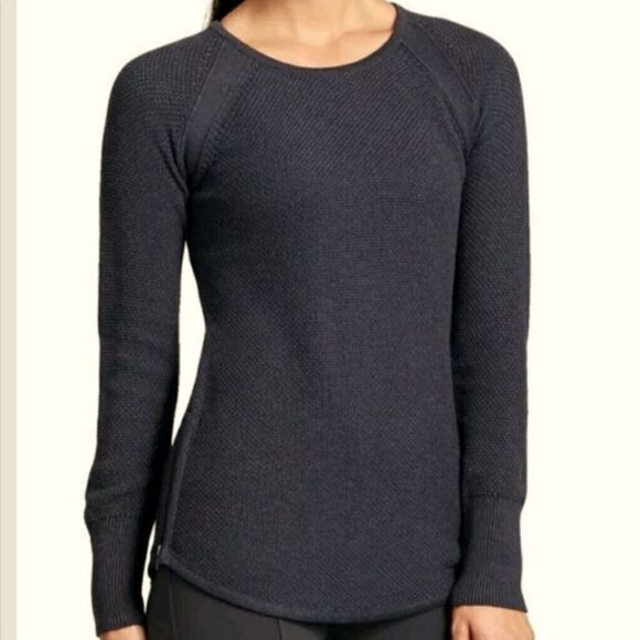 Athleta #242913 Varsity Crewneck‎ Knit Pullover Side Zipper Sweater Black Medium - Picture 1 of 10